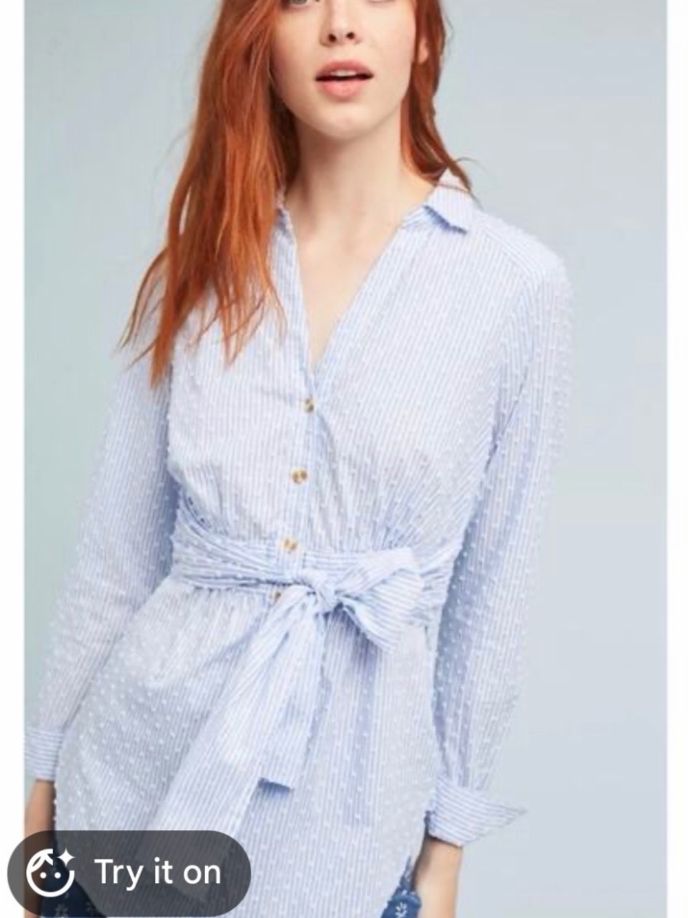Maeve Light Blue Striped Tie-Waist Blouse
